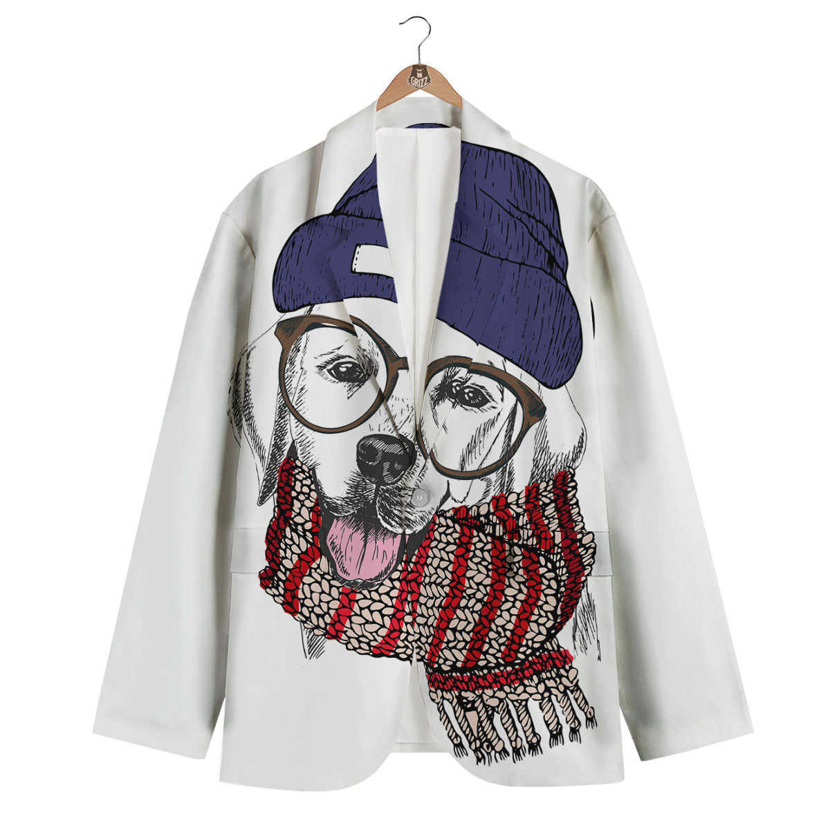 Golden Retriever Hipster Print Men's Blazer-grizzshop