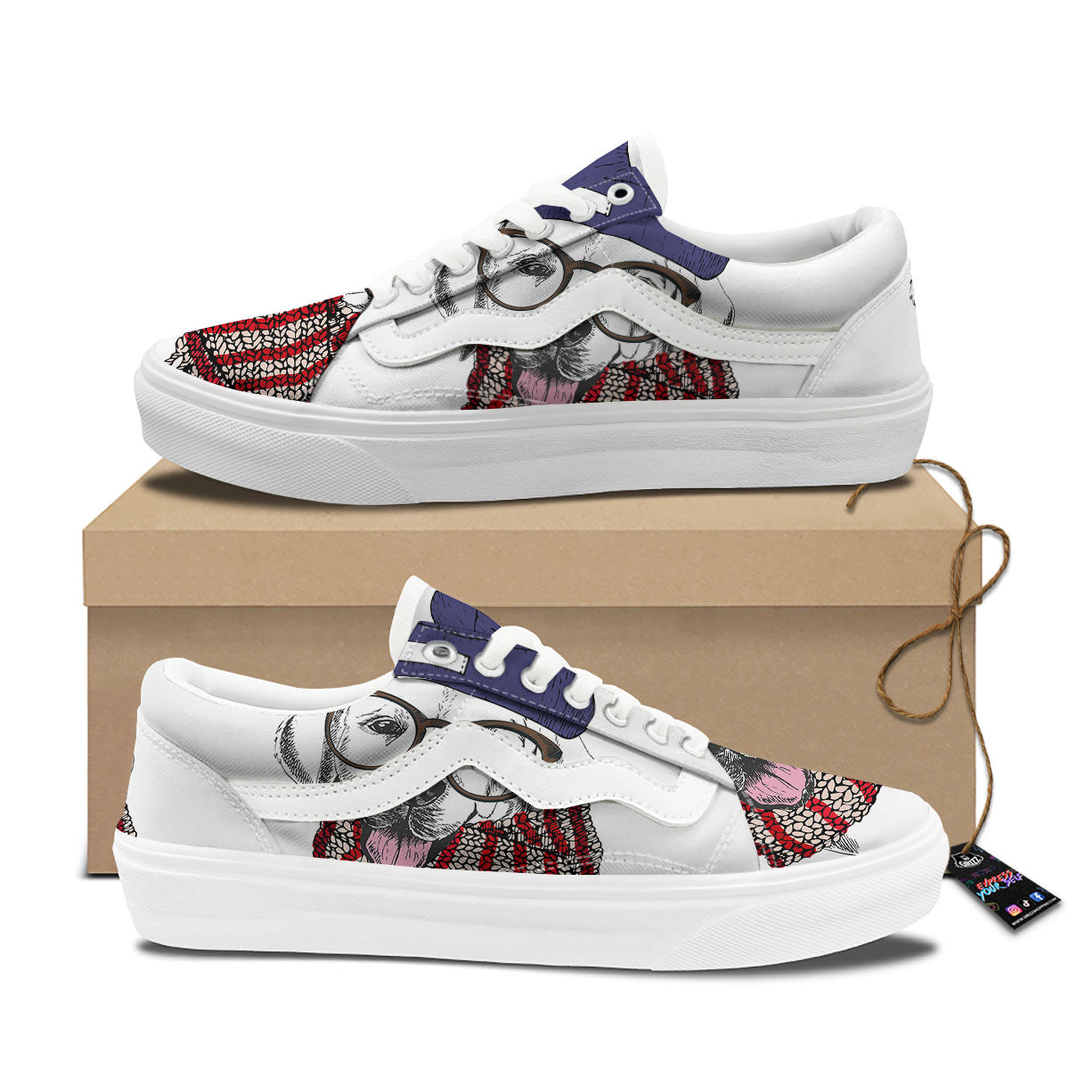 Golden Retriever Hipster Print Skate Shoes-grizzshop