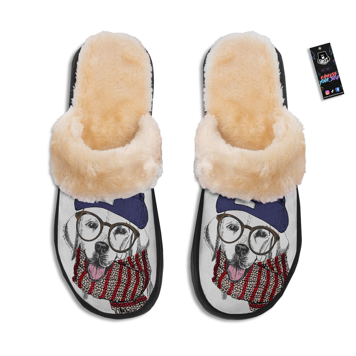Golden Retriever Hipster Print Slippers-grizzshop
