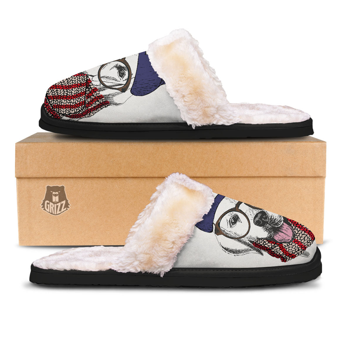 Golden Retriever Hipster Print Slippers-grizzshop