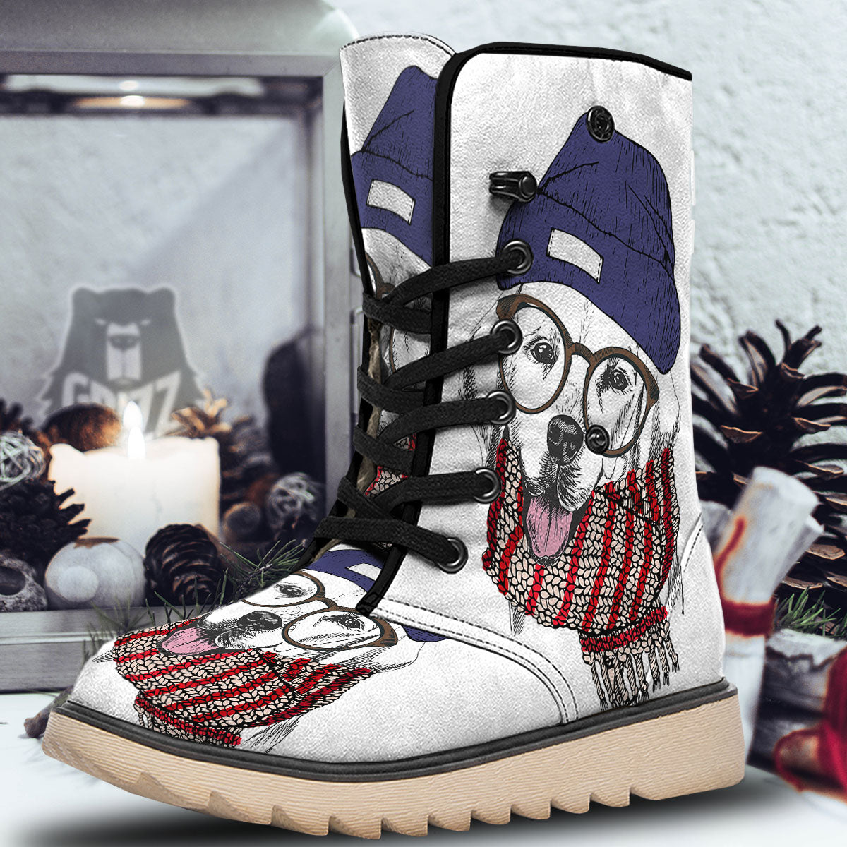 Golden Retriever Hipster Print Snow Boots-grizzshop