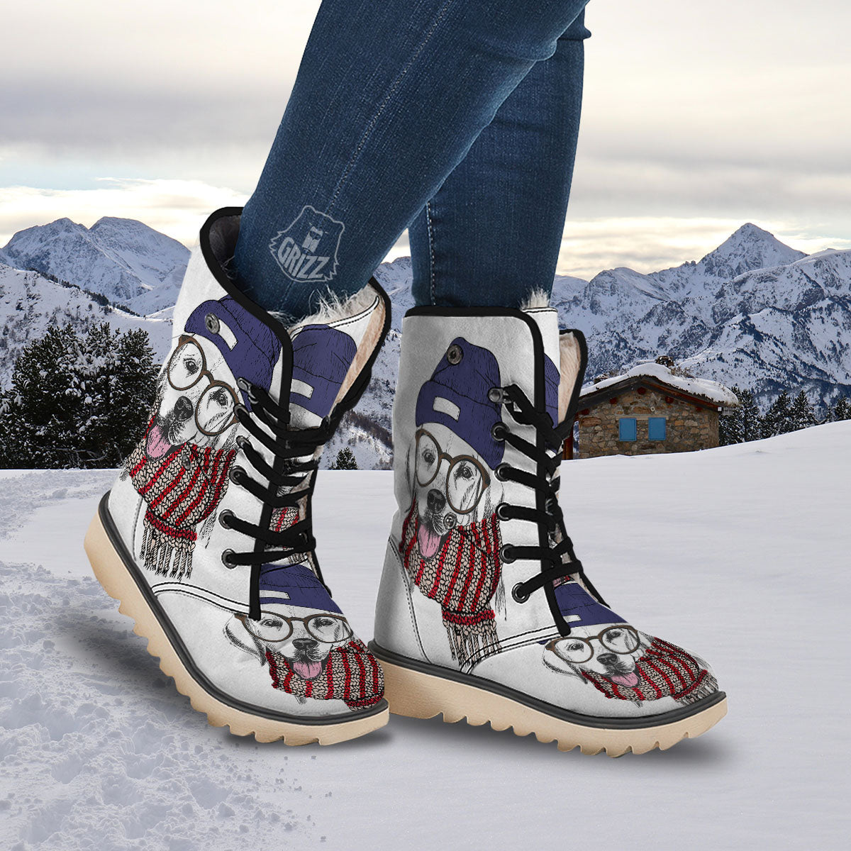 Golden Retriever Hipster Print Snow Boots-grizzshop