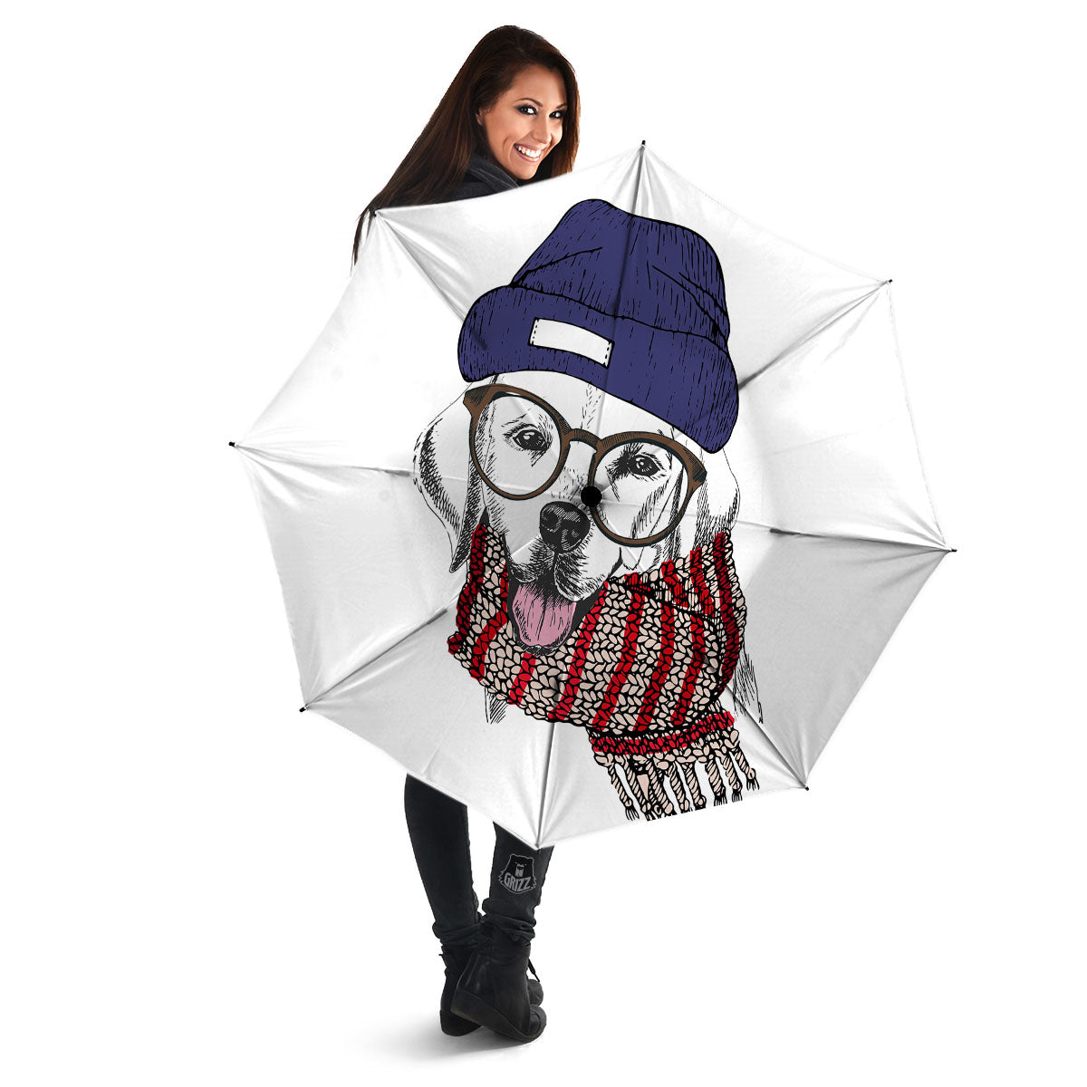 Golden Retriever Hipster Print Umbrella-grizzshop