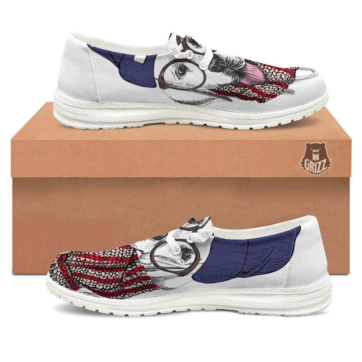Golden Retriever Hipster Print White Loafers-grizzshop