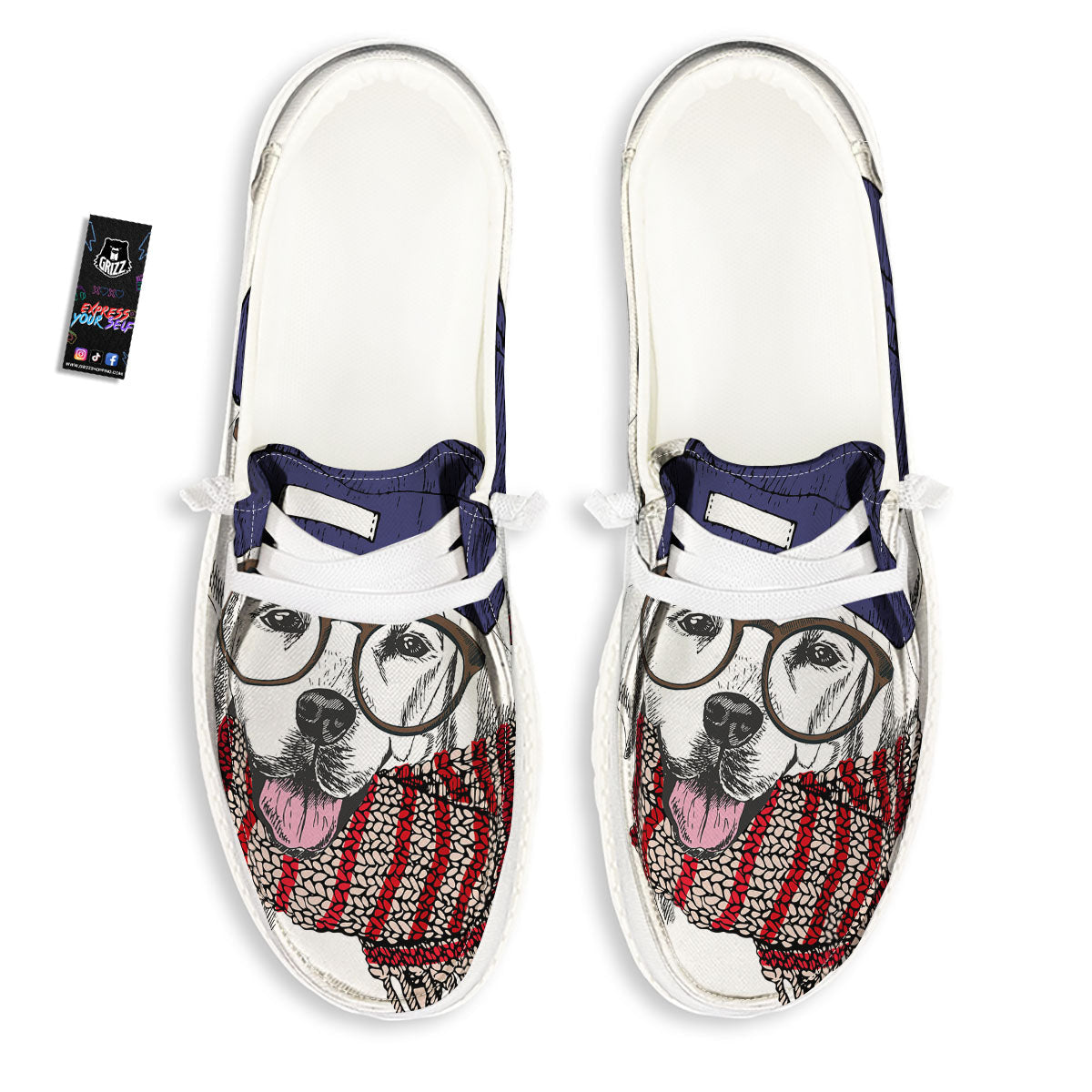Golden Retriever Hipster Print White Loafers-grizzshop