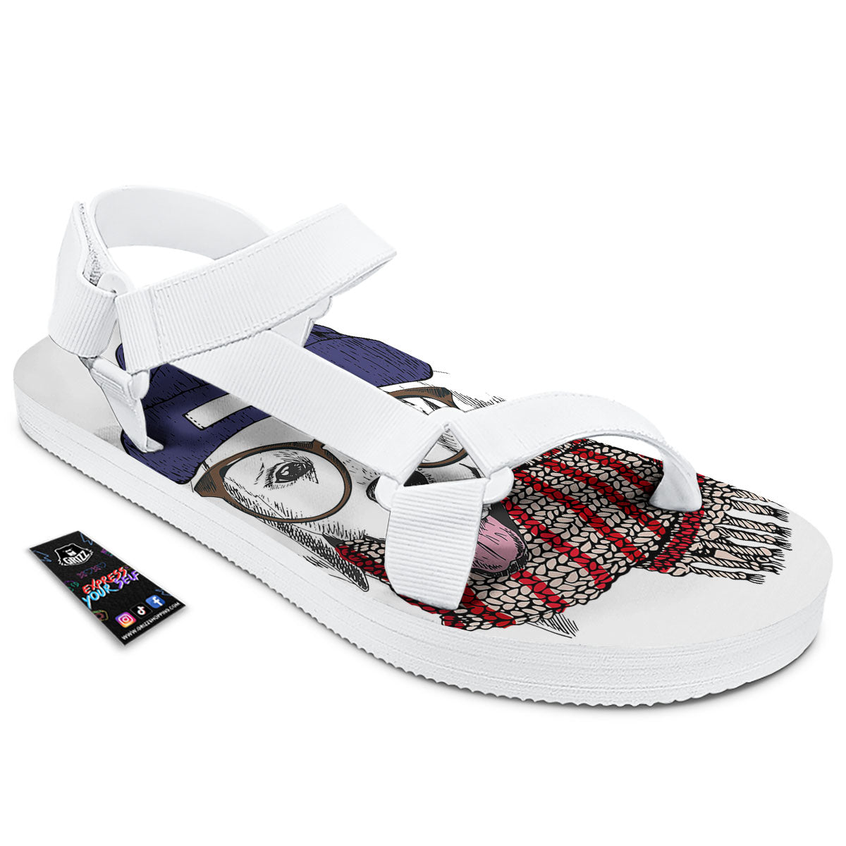 Golden Retriever Hipster Print White Open Toe Sandals-grizzshop