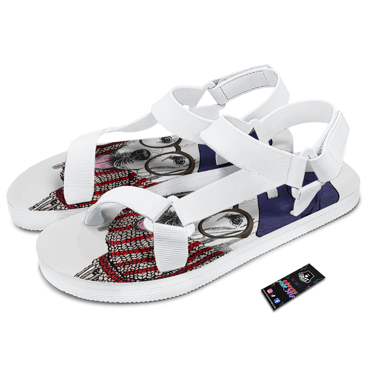 Golden Retriever Hipster Print White Open Toe Sandals-grizzshop