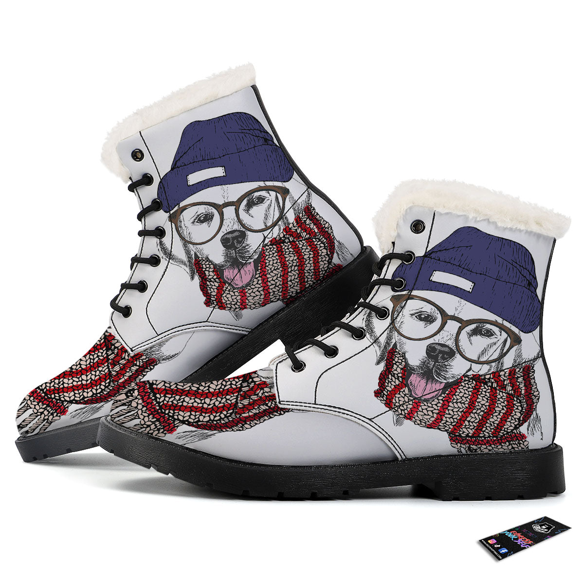 Golden Retriever Hipster Print Winter Boots-grizzshop