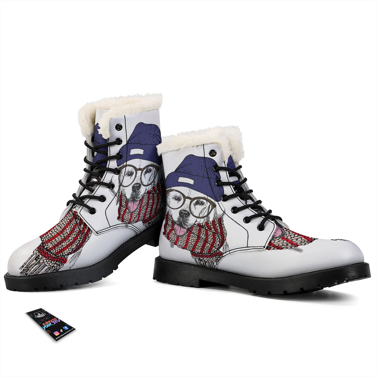 Golden Retriever Hipster Print Winter Boots-grizzshop