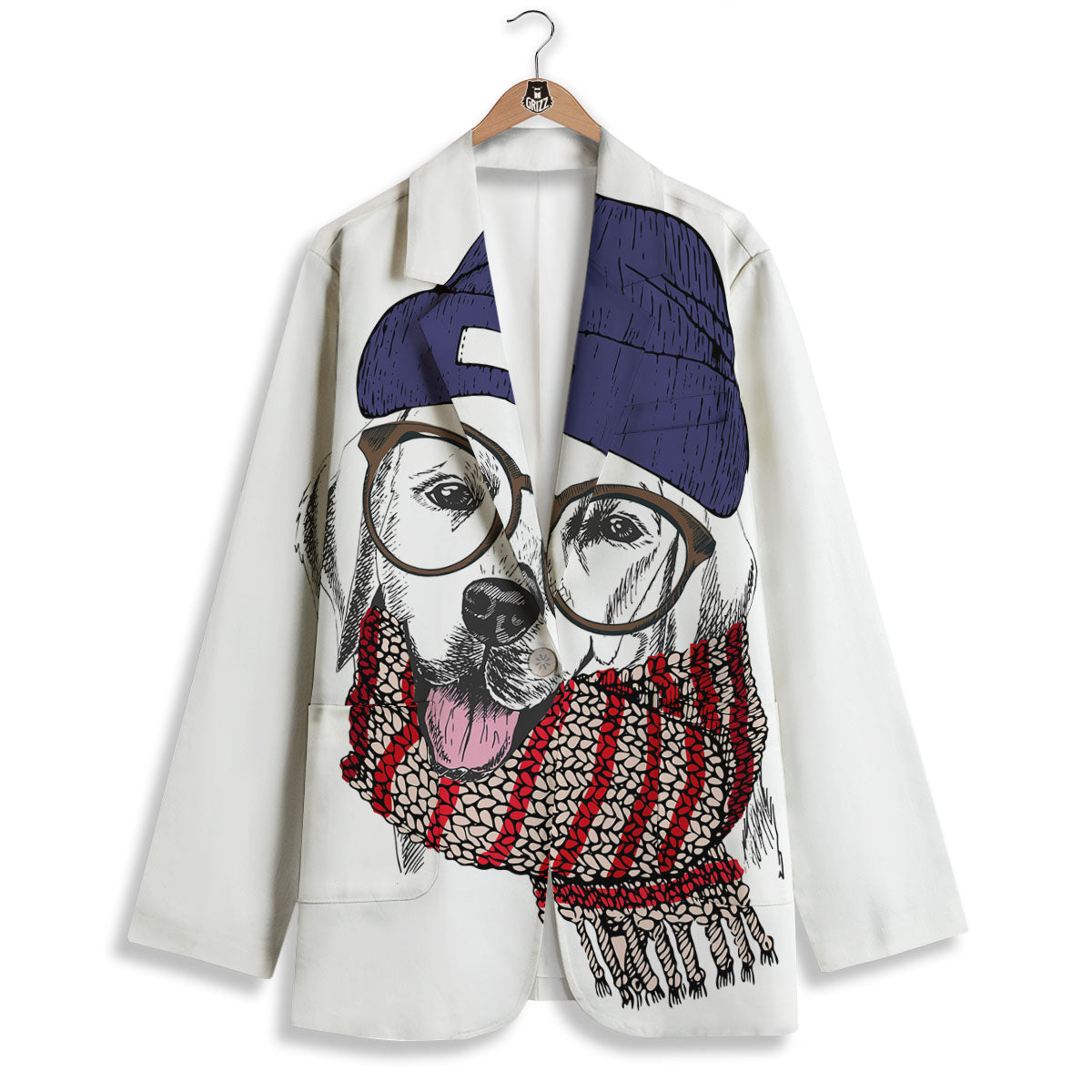 Golden Retriever Hipster Print Women's Blazer-grizzshop