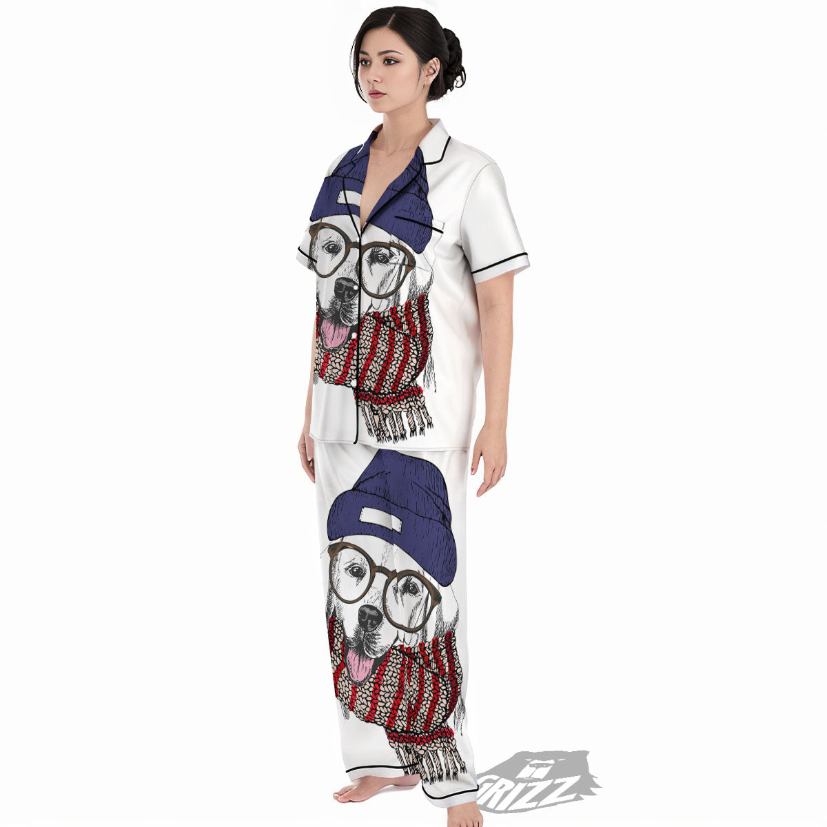 Golden Retriever Hipster Print Women's Pajamas Set-grizzshop