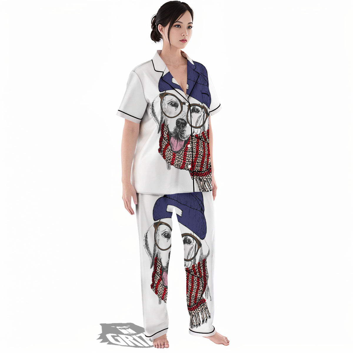 Golden Retriever Hipster Print Women's Pajamas Set-grizzshop