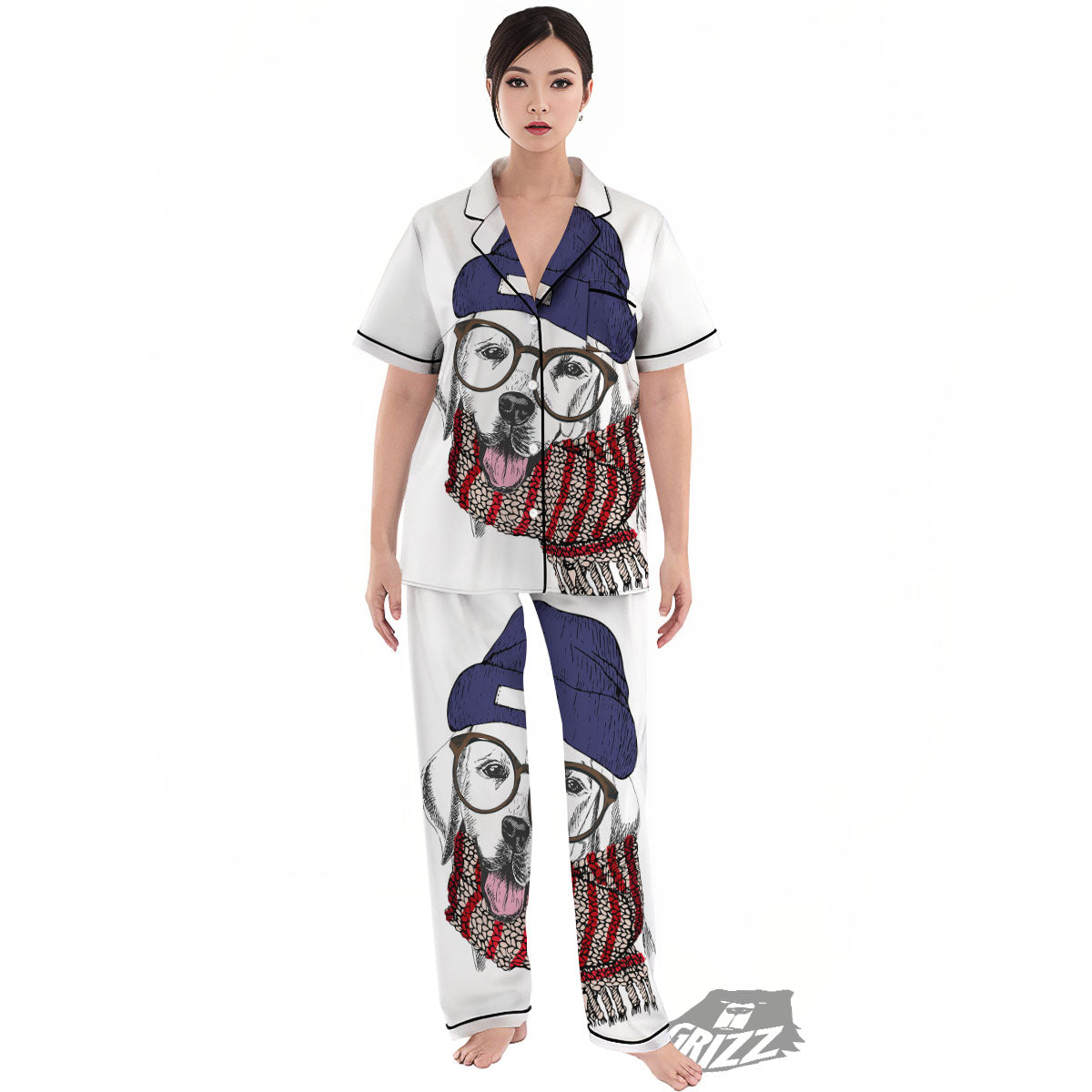 Golden Retriever Hipster Print Women's Pajamas Set-grizzshop