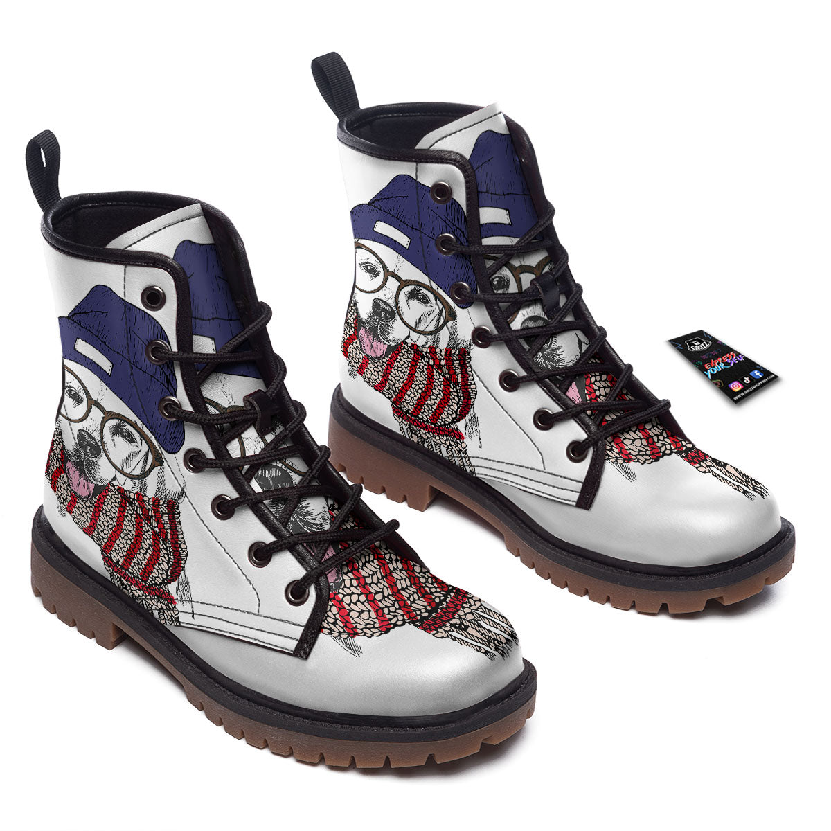 Golden Retriever Hipster Print Work Boots-grizzshop