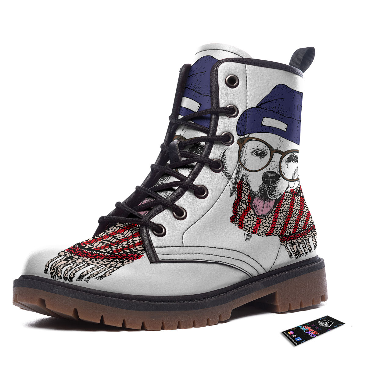 Golden Retriever Hipster Print Work Boots-grizzshop