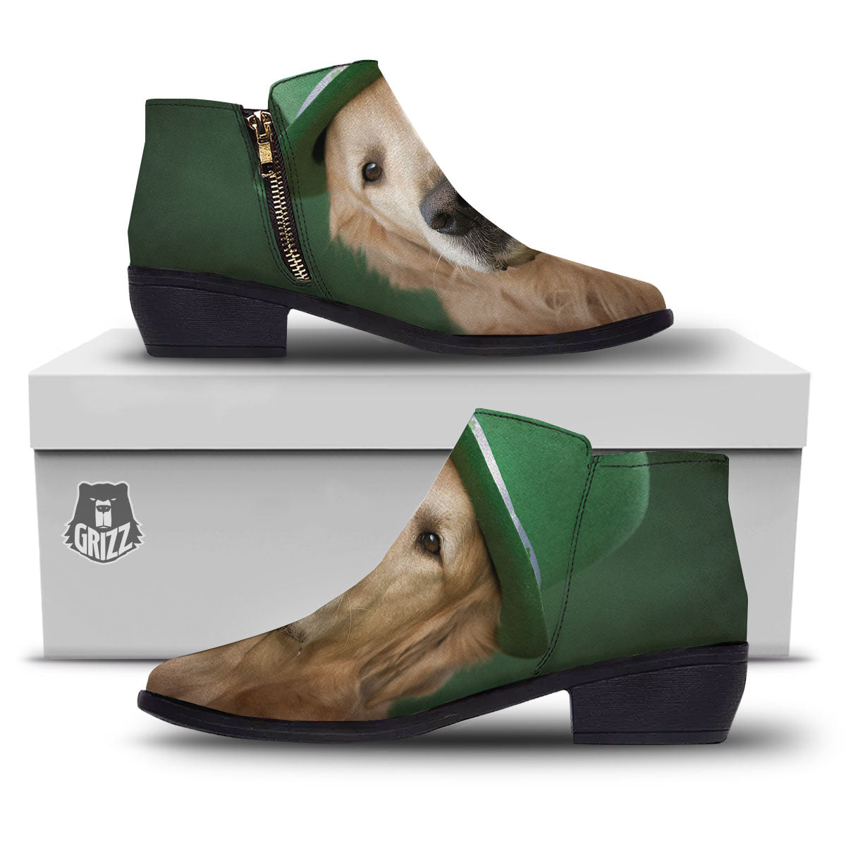 Golden Retriever Patrick's Day Print Ankle Boots-grizzshop