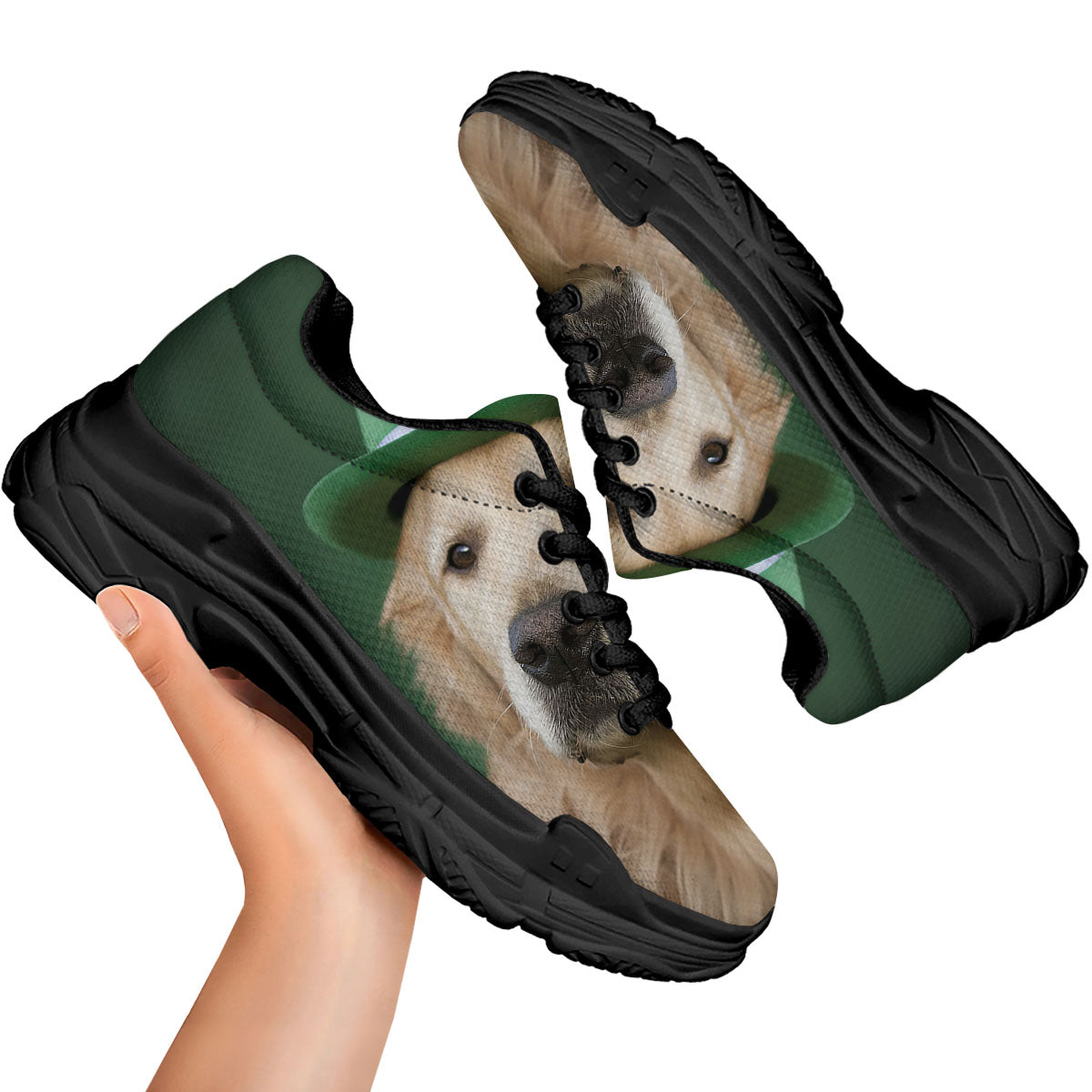 Golden Retriever Patrick's Day Print Black Chunky Shoes-grizzshop