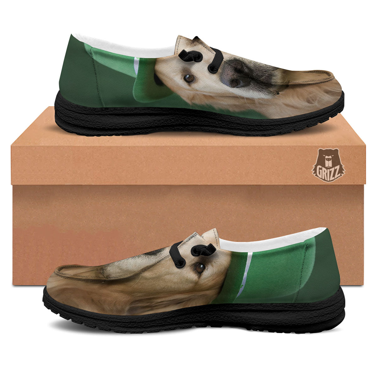 Golden Retriever Patrick's Day Print Black Loafers-grizzshop