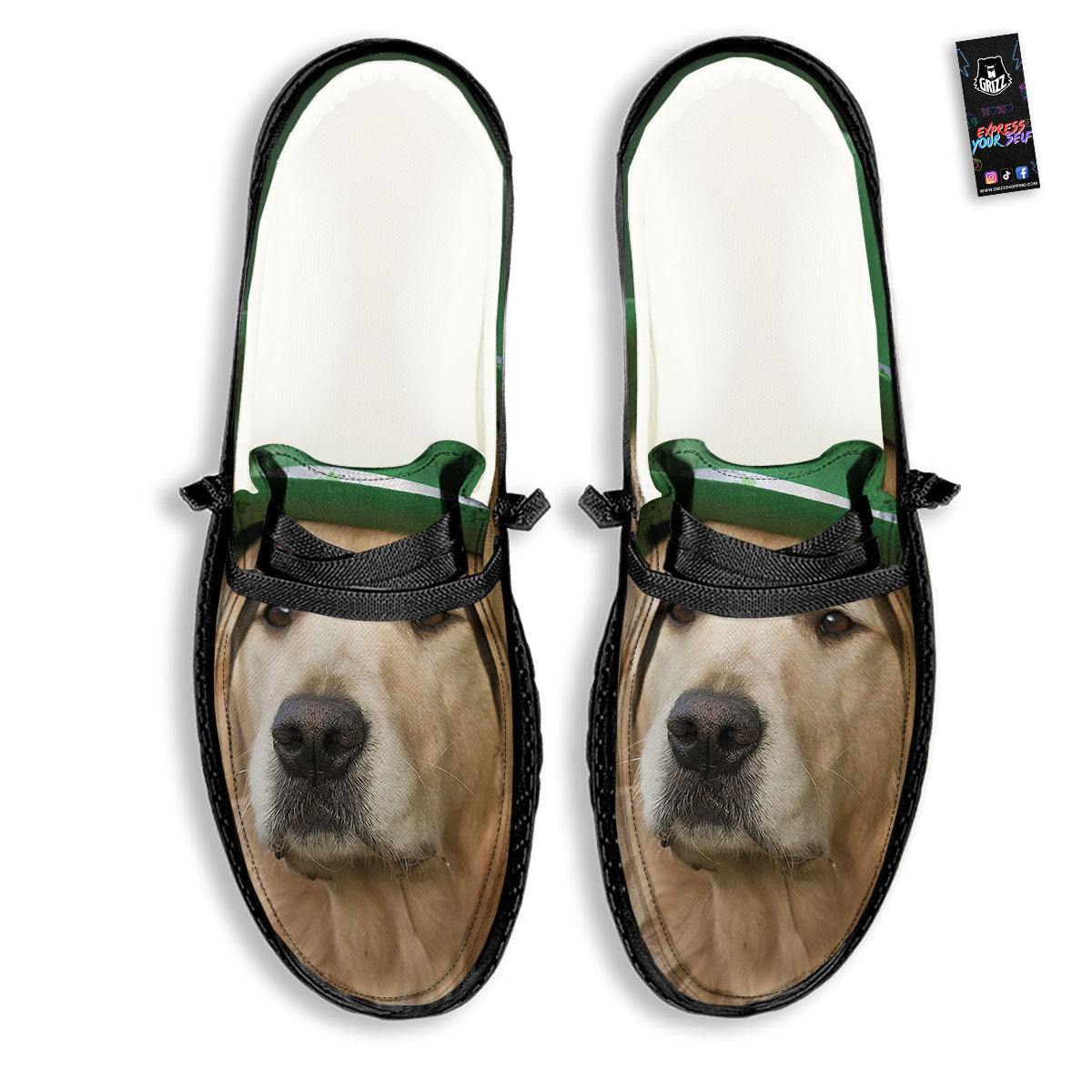 Golden Retriever Patrick's Day Print Black Loafers-grizzshop