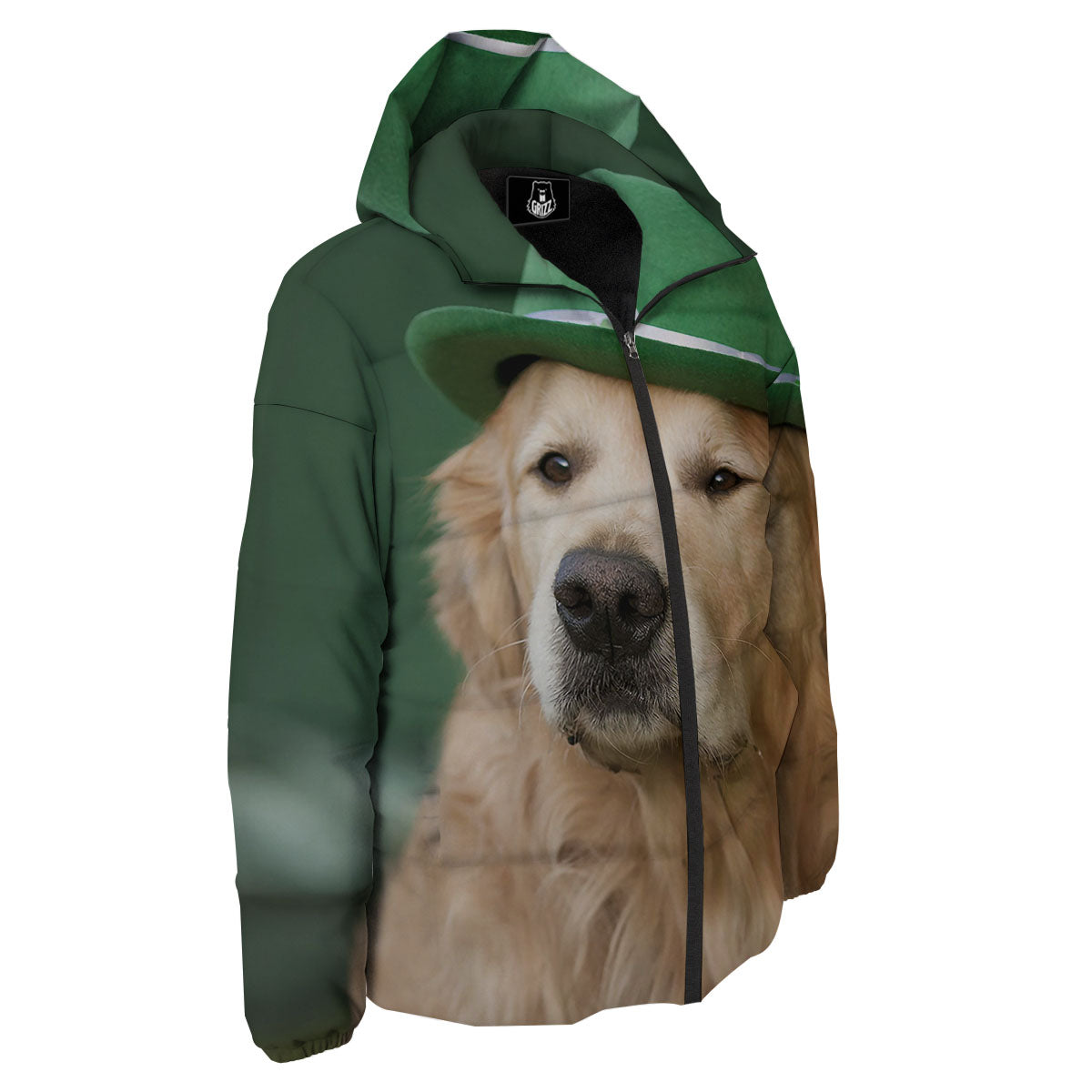 Golden Retriever Patrick's Day Print Down Jacket-grizzshop