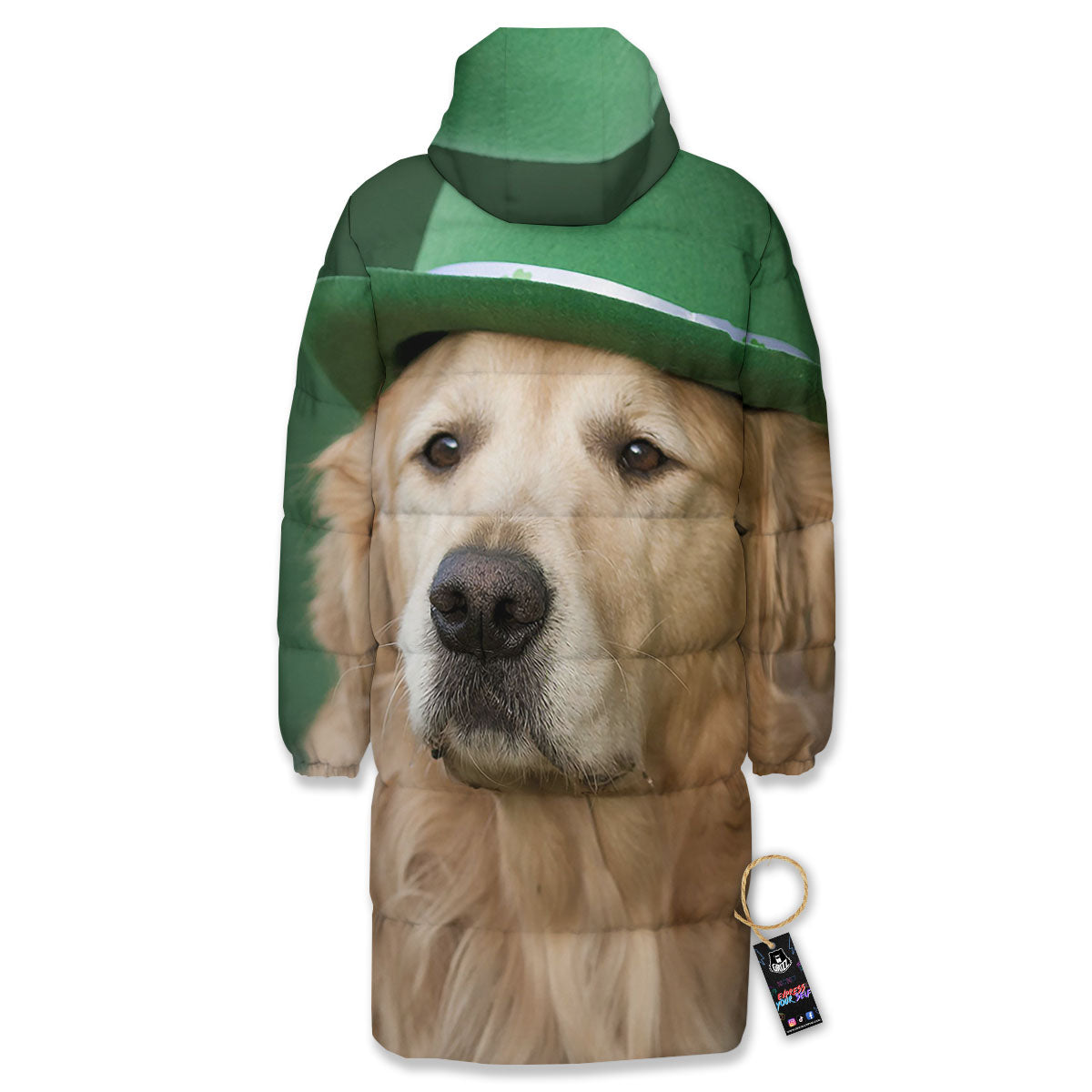 Golden Retriever Patrick's Day Print Long Down Jacket-grizzshop