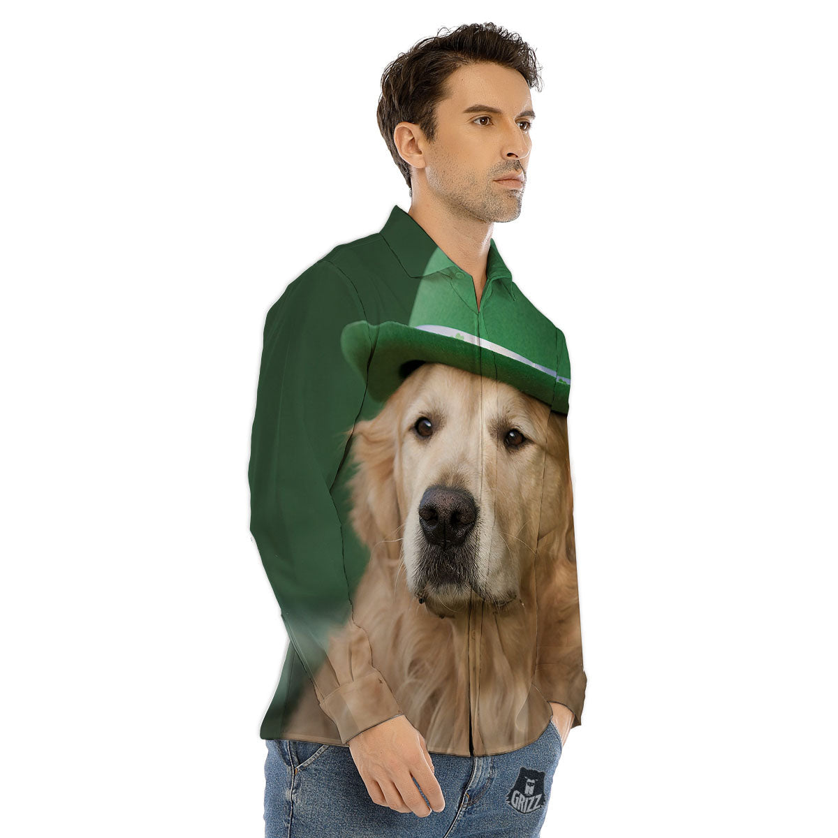 Golden Retriever Patrick's Day Print Men's Dress Shirts-grizzshop