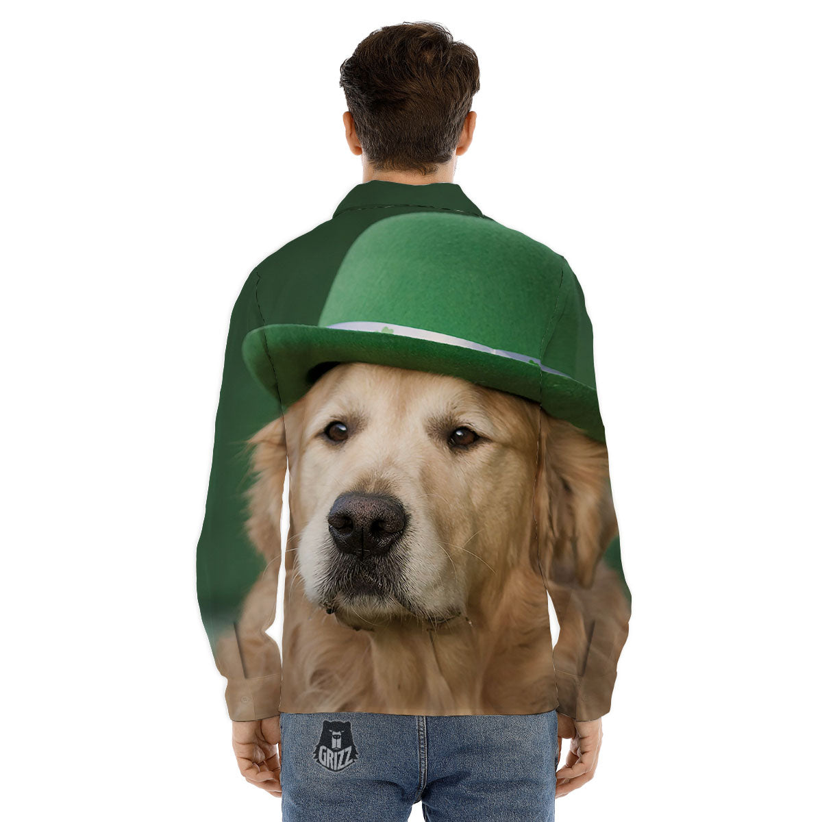 Golden Retriever Patrick's Day Print Men's Dress Shirts-grizzshop