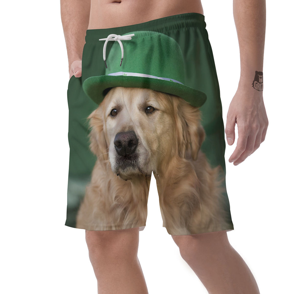 Golden Retriever Patrick's Day Print Men's Shorts-grizzshop