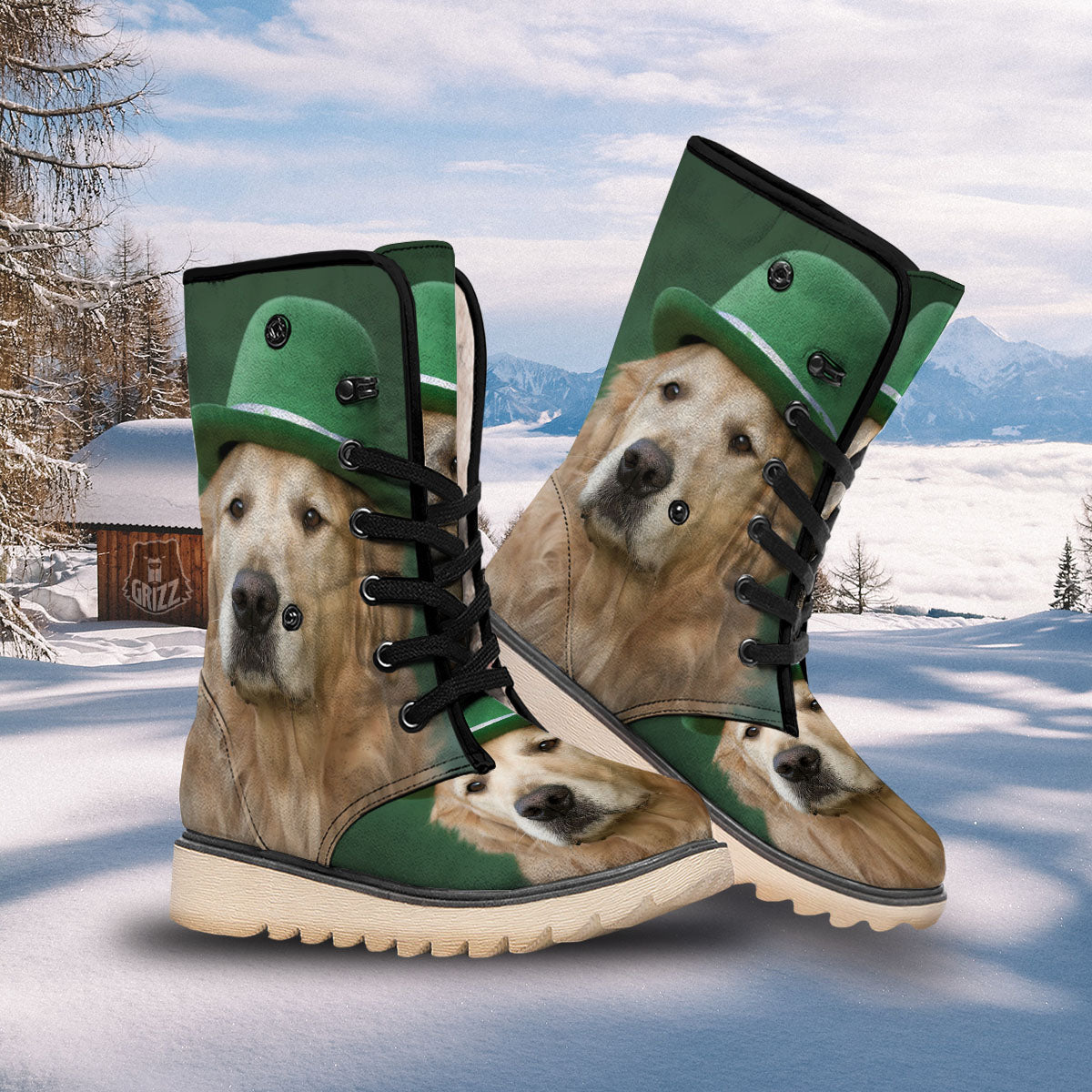 Golden Retriever Patrick's Day Print Snow Boots-grizzshop