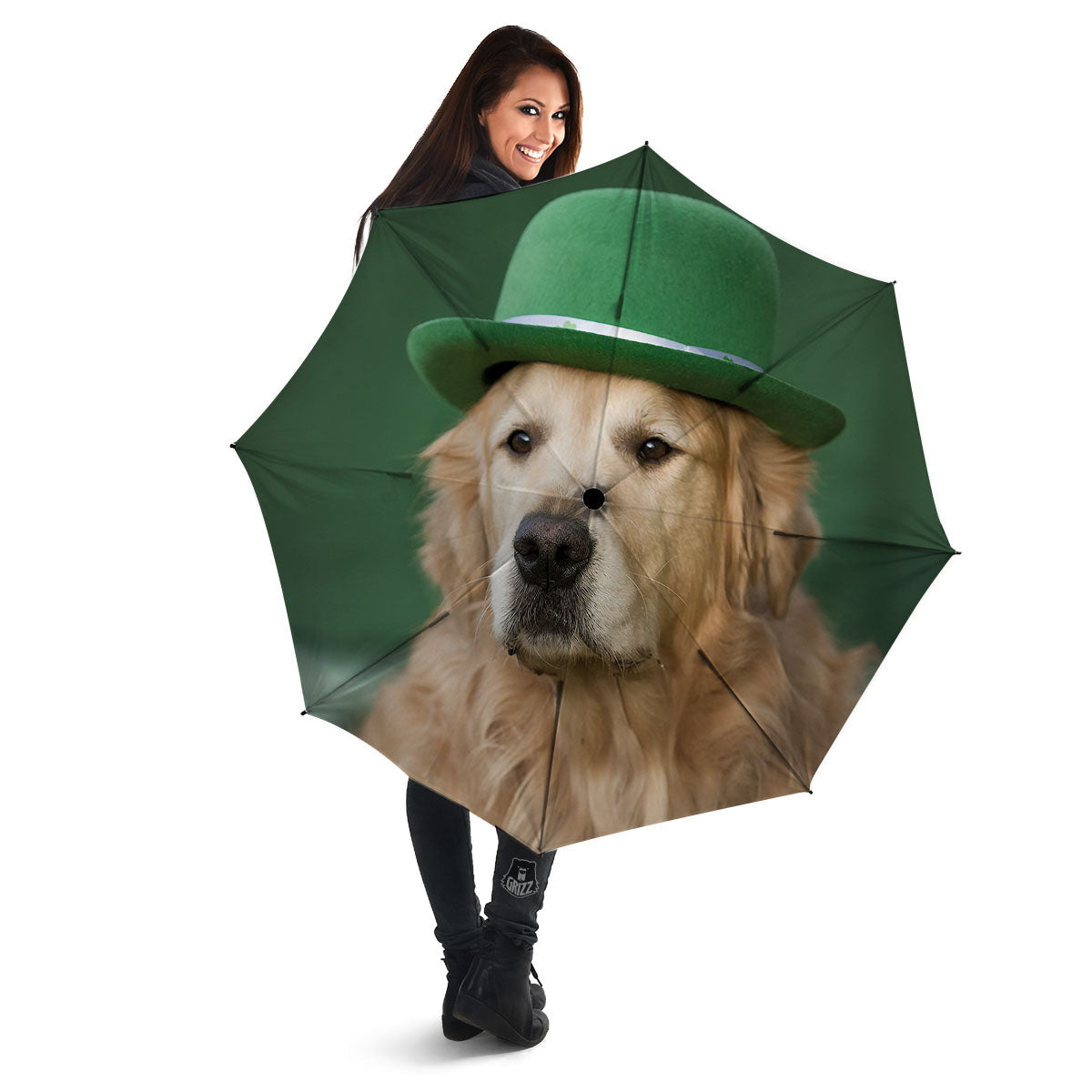 Golden Retriever Patrick's Day Print Umbrella-grizzshop