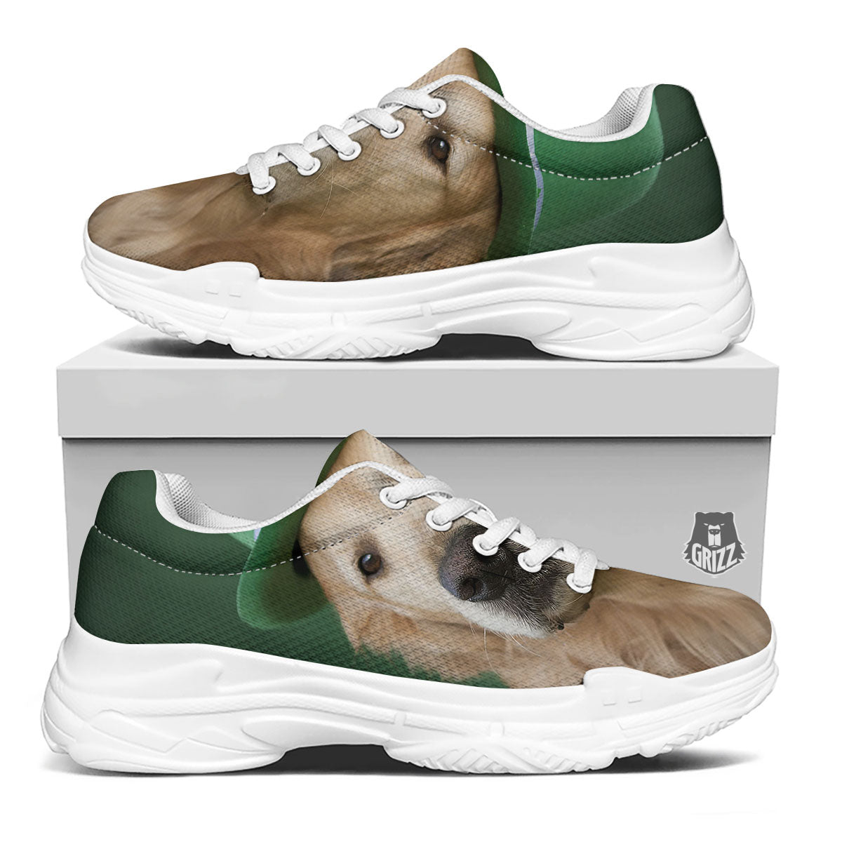 Golden Retriever Patrick's Day Print White Chunky Shoes-grizzshop