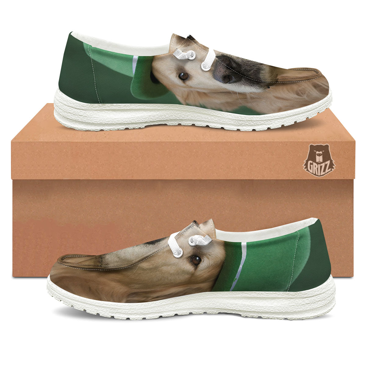 Golden Retriever Patrick's Day Print White Loafers-grizzshop