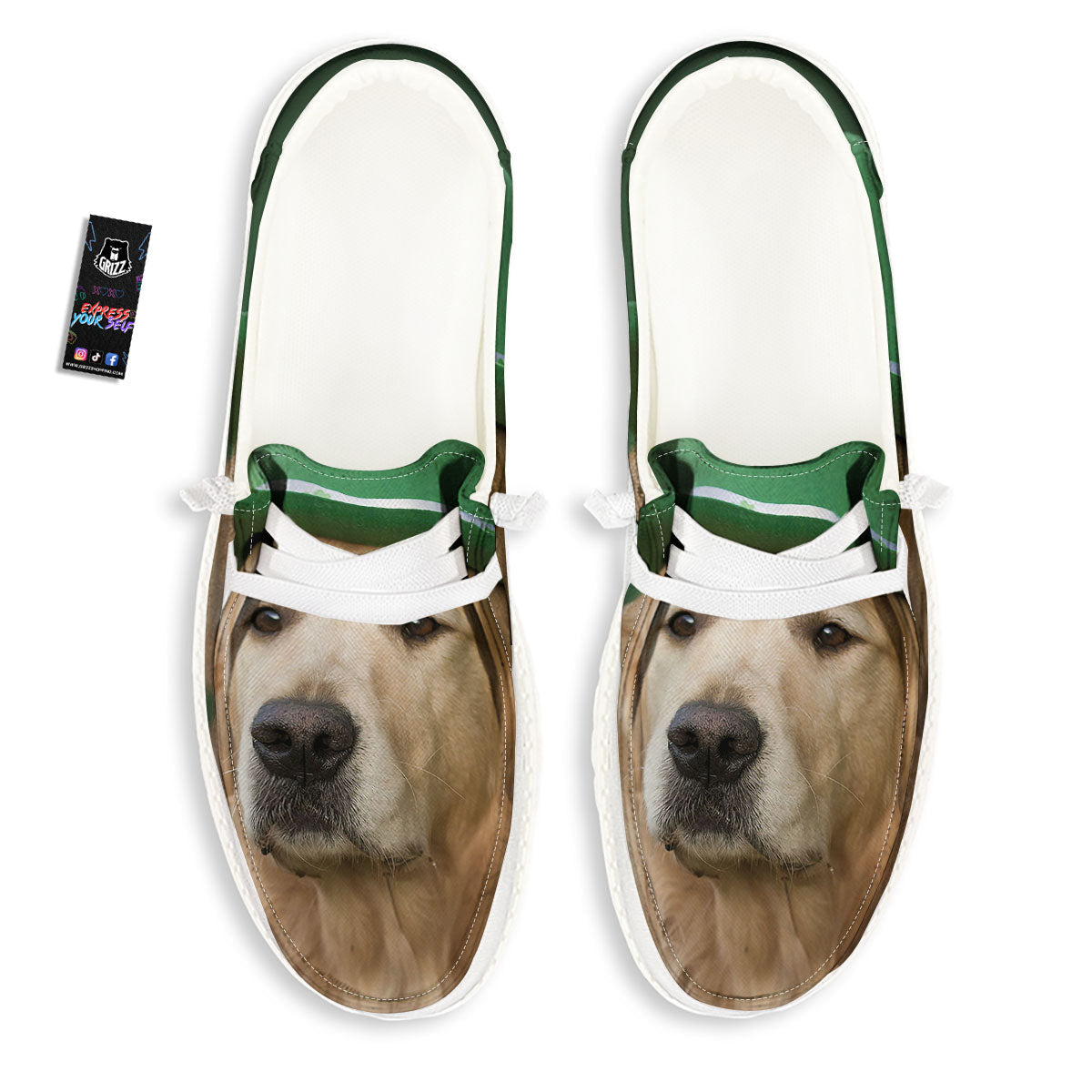 Golden Retriever Patrick's Day Print White Loafers-grizzshop