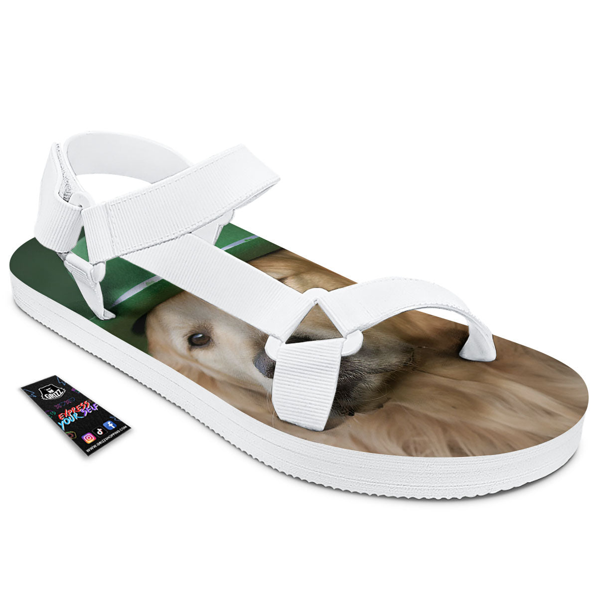 Golden Retriever Patrick's Day Print White Open Toe Sandals-grizzshop