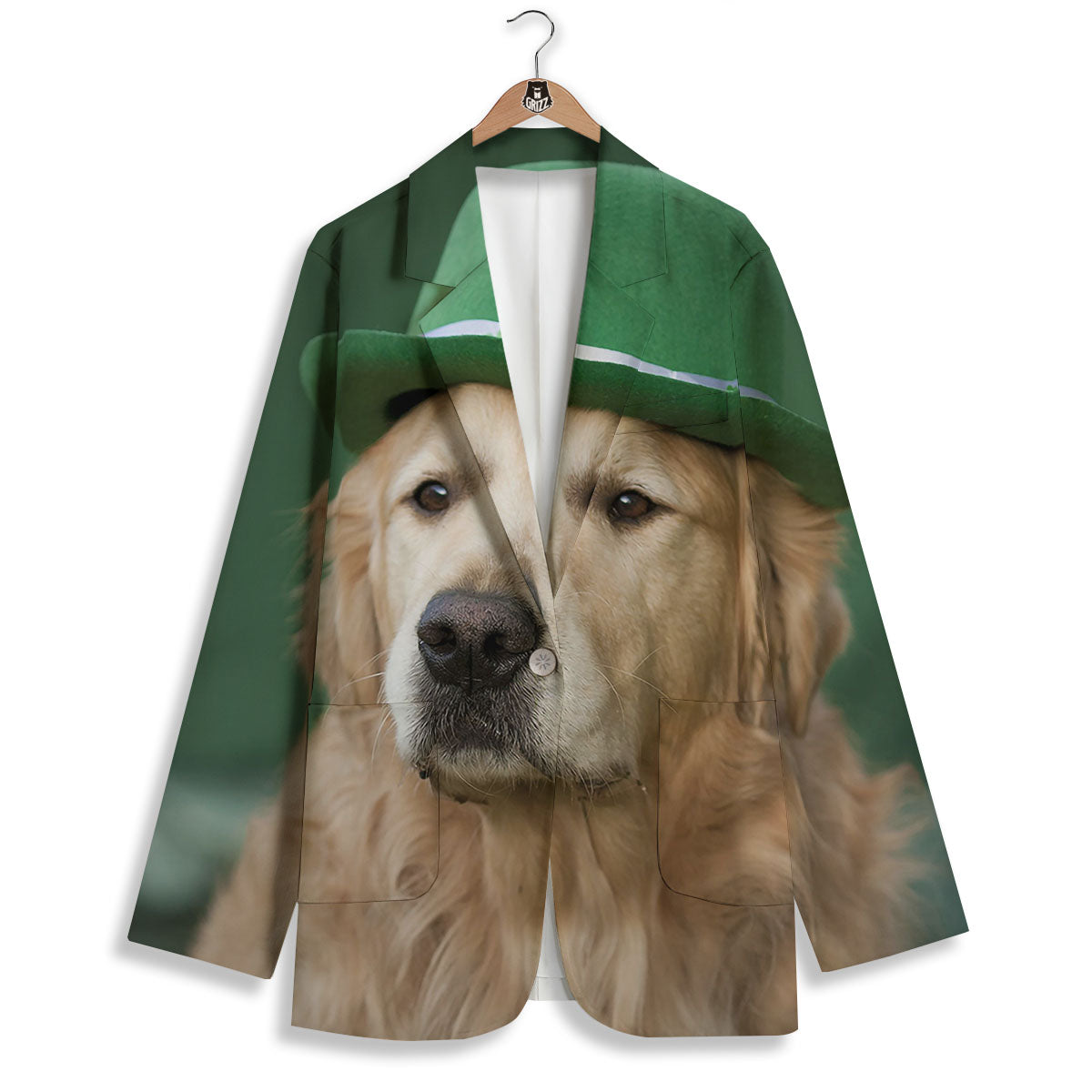 Golden Retriever Patrick's Day Print Women's Blazer-grizzshop