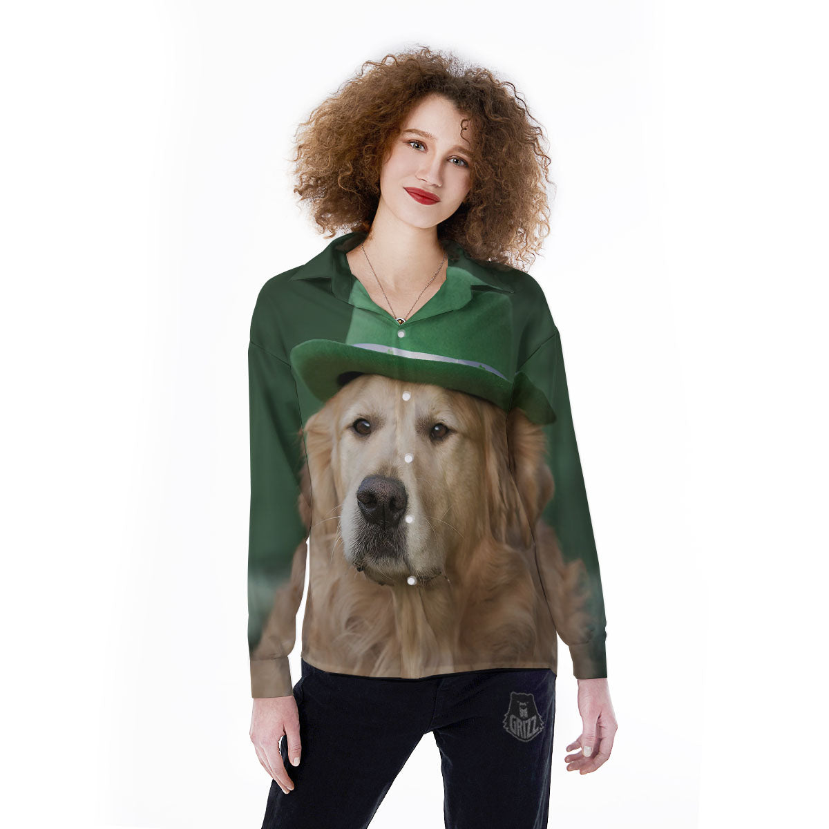 Golden Retriever Patrick's Day Print Women's Long Sleeve Shirts-grizzshop