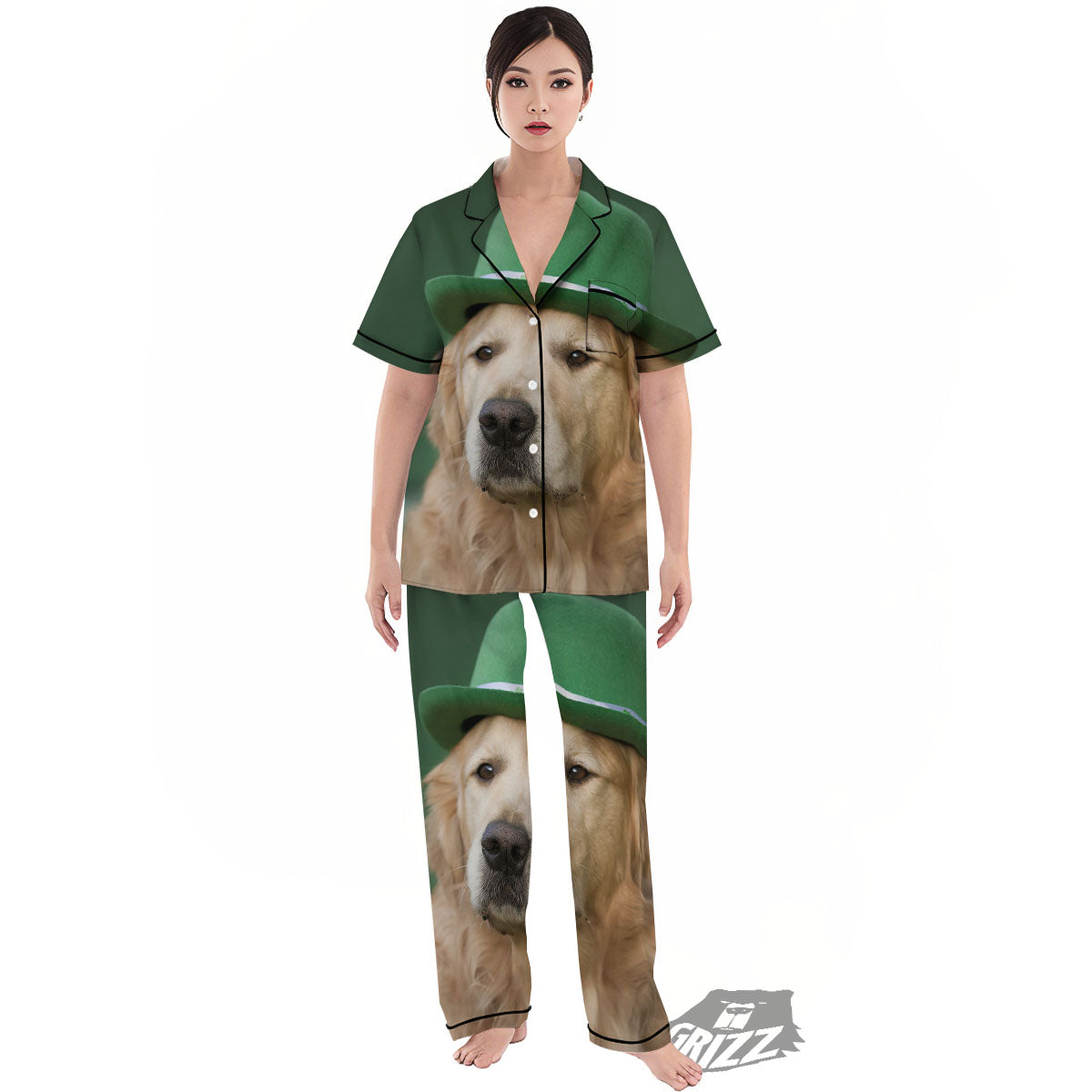 Golden Retriever Patrick's Day Print Women's Pajamas Set-grizzshop