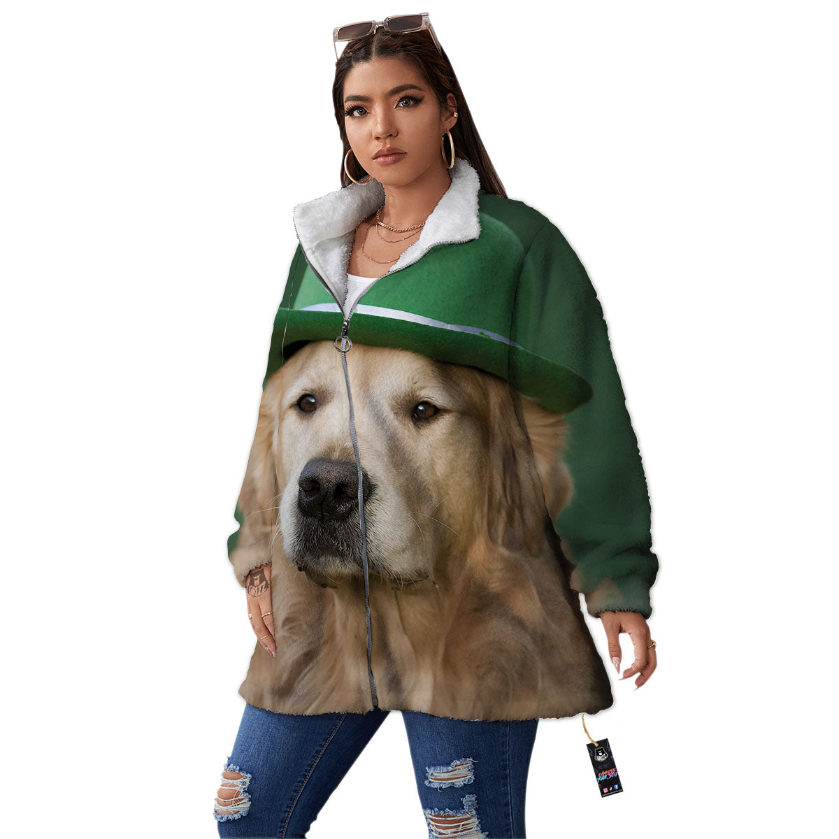 Golden Retriever Patrick's Day Print Women's Sherpa Jacket-grizzshop