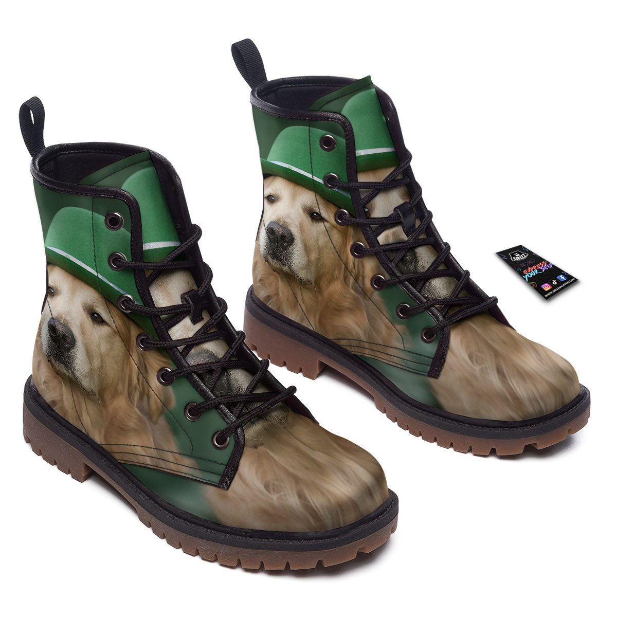 Golden Retriever Patrick's Day Print Work Boots-grizzshop