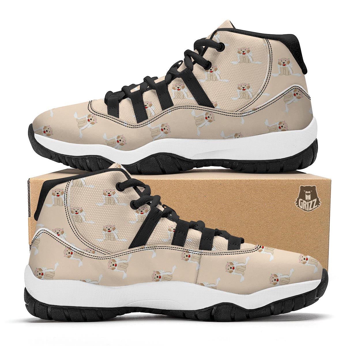 Golden Retriever Pattern Print Black Bball Shoes-grizzshop