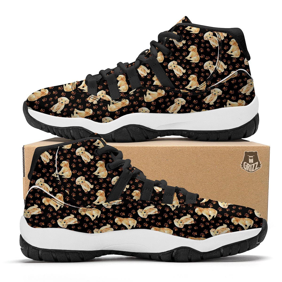 Golden Retriever Paw Pattern Print Black Bball Shoes-grizzshop