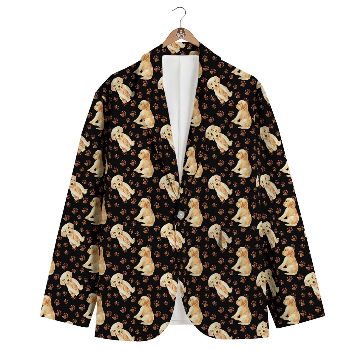 Golden Retriever Paw Pattern Print Men's Blazer-grizzshop