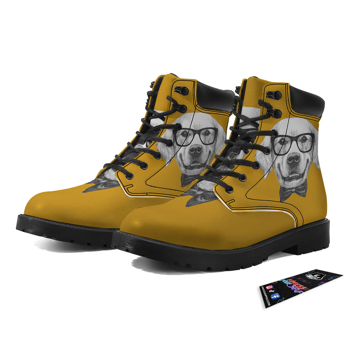 Golden Retriever With Glasses Print Boots-grizzshop