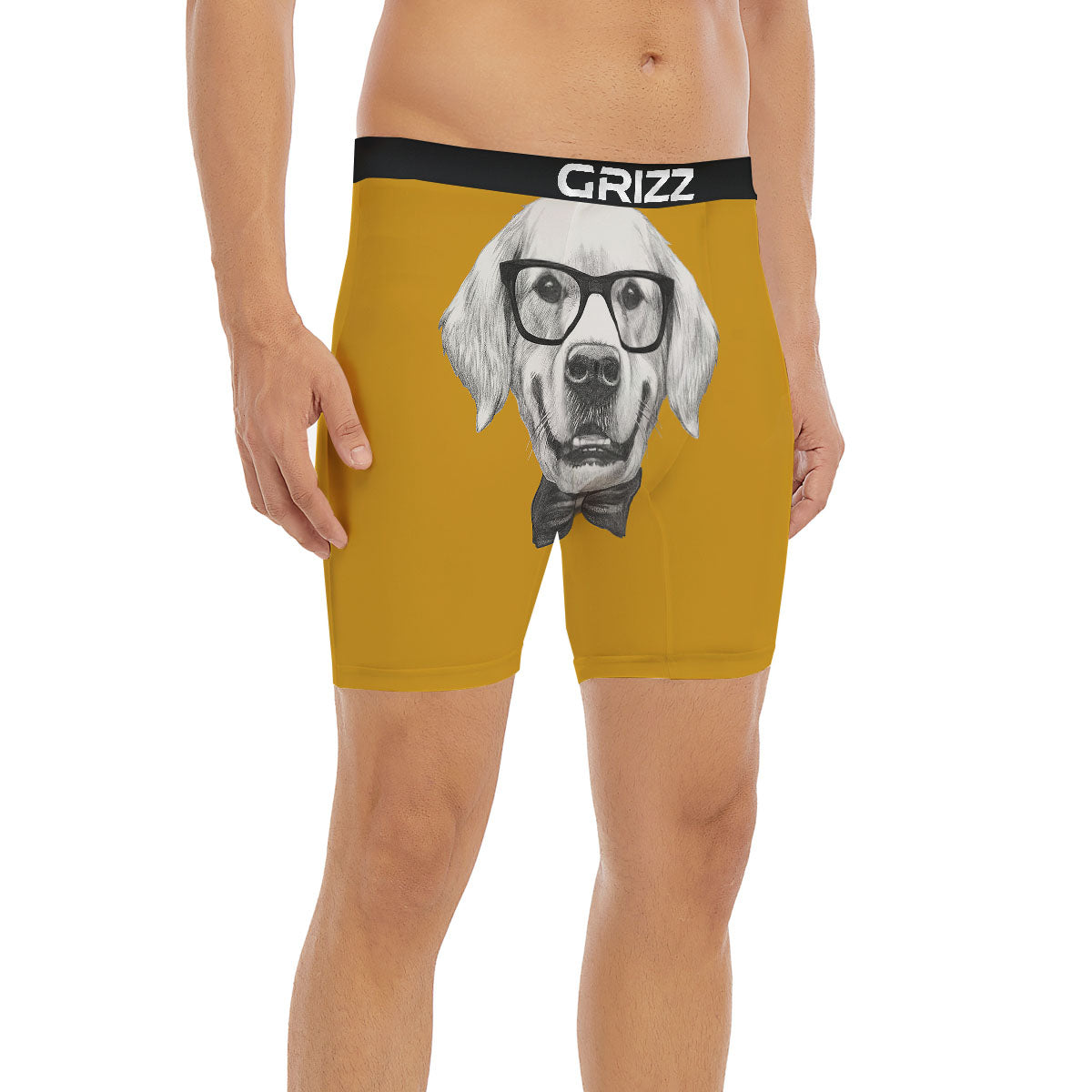 Golden Retriever With Glasses Print Boxer Briefs-grizzshop