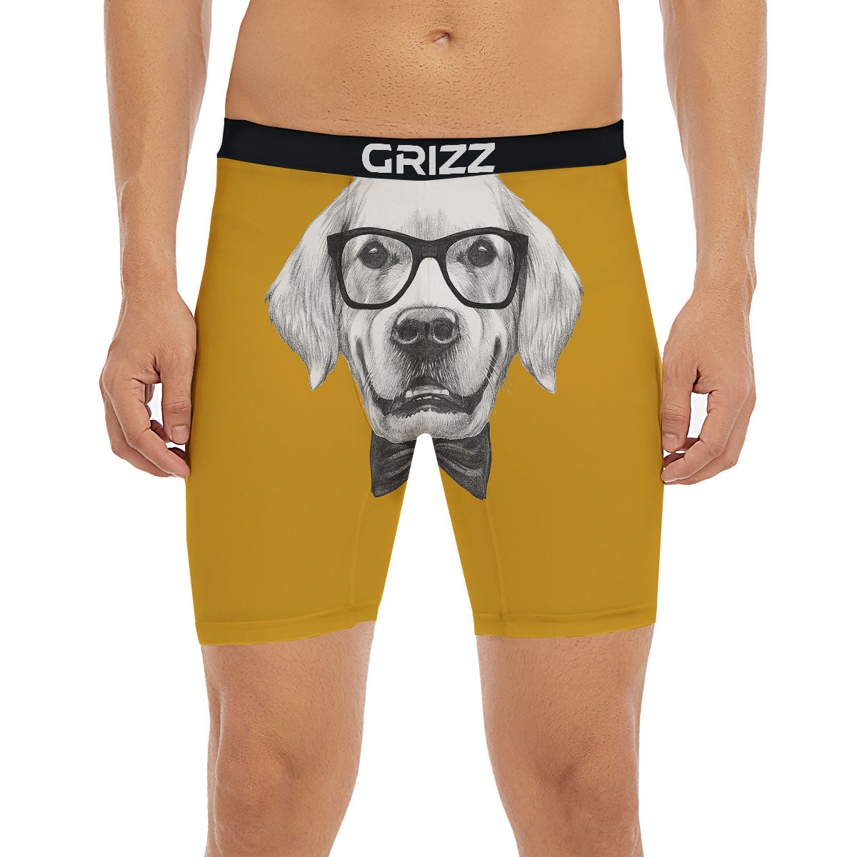 Golden Retriever With Glasses Print Boxer Briefs-grizzshop