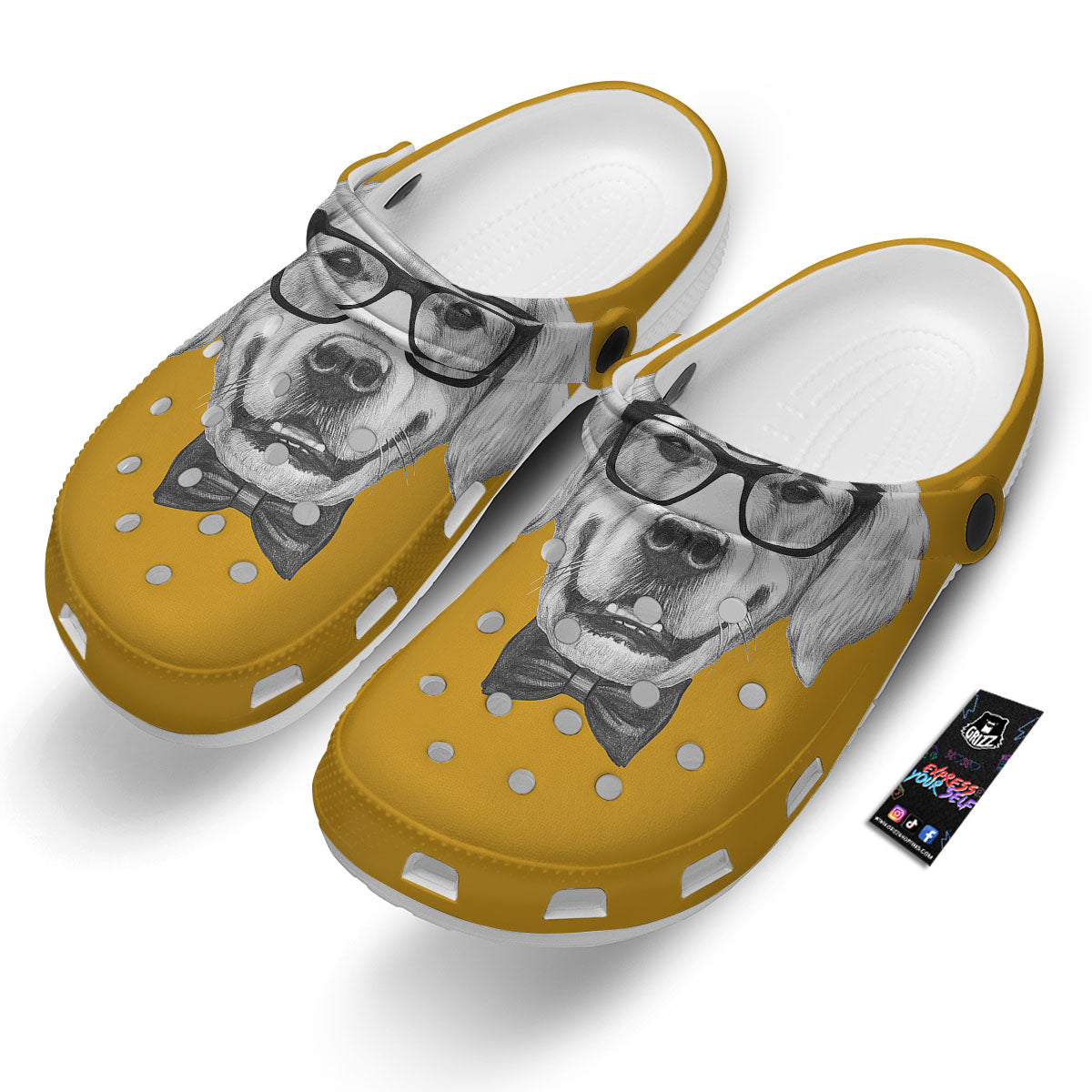 Golden Retriever With Glasses Print Clog-grizzshop