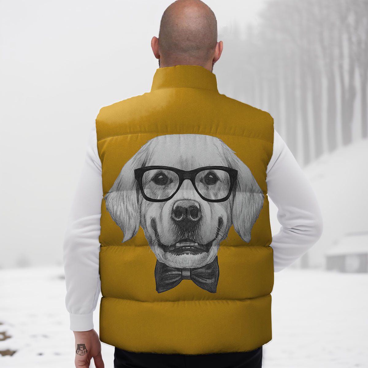 Golden Retriever With Glasses Print Down Vest