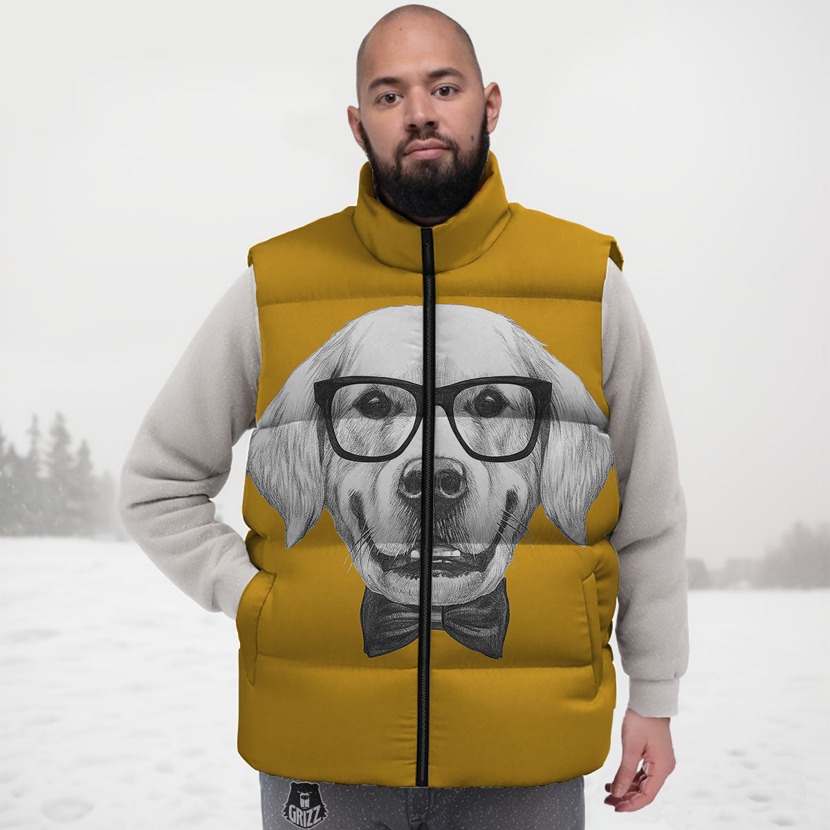 Golden Retriever With Glasses Print Down Vest