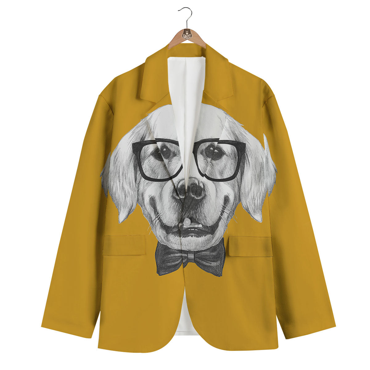 Golden Retriever With Glasses Print Men's Blazer-grizzshop