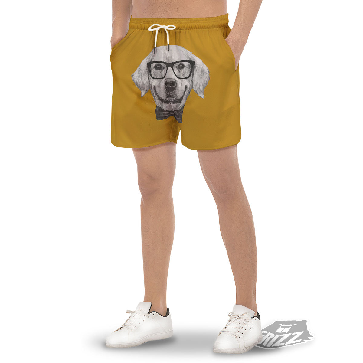 Golden Retriever With Glasses Print Men's Gym Shorts-grizzshop